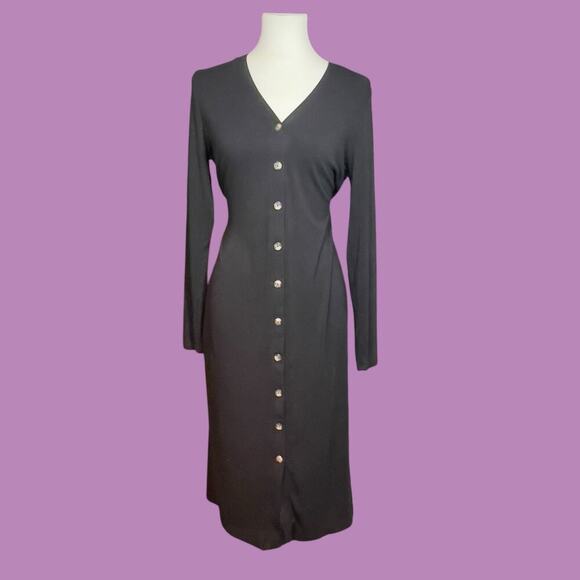 Banana Republic Black Button Front Sweater Dress Medium - Picture 2 of 11